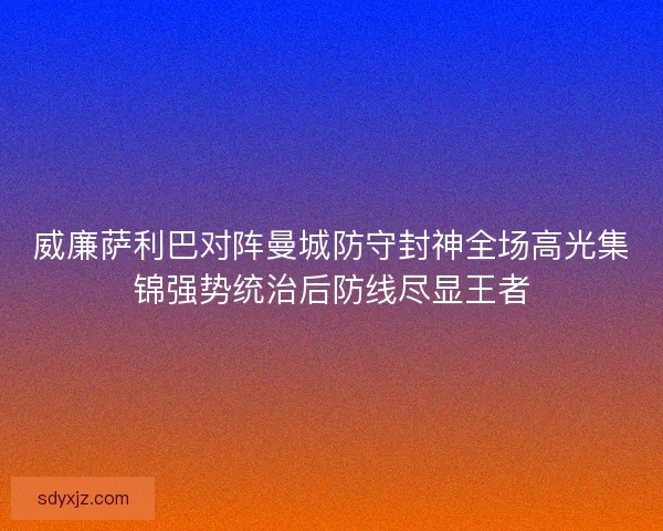 威廉萨利巴对阵曼城防守封神全场高光集锦强势统治后防线尽显王者